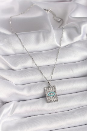 316l çelik Gümüş Renk Zincir Göz İşlemeli Madalyon Model Kadın Kolye 316l çelik Gümüş Renk Zincir Göz İşlemeli Madalyon Model Kadın Kolye