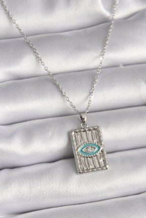 316l çelik Gümüş Renk Zincir Göz İşlemeli Madalyon Model Kadın Kolye 316l çelik Gümüş Renk Zincir Göz İşlemeli Madalyon Model Kadın Kolye