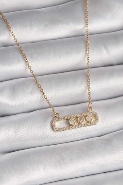 316l çelik Gold Renk Zincir Zirkon Taşlı Messika Model Kadın Kolye