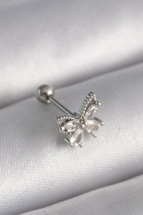 316l çelik Gümüş Renk Zirkon Taşlı Kelebek Tragus Piercing 316l çelik Gümüş Renk Zirkon Taşlı Kelebek Tragus Piercing