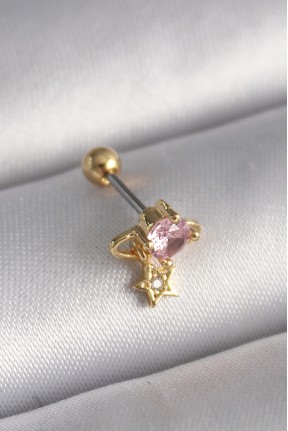 316l çelik Gold Renk Pembe Zirkon Taşlı Sallantı Yıldız Detay Tragus Piercing 316l çelik Gold Renk Pembe Zirkon Taşlı Sallantı Yıldız Detay Tragus Piercing