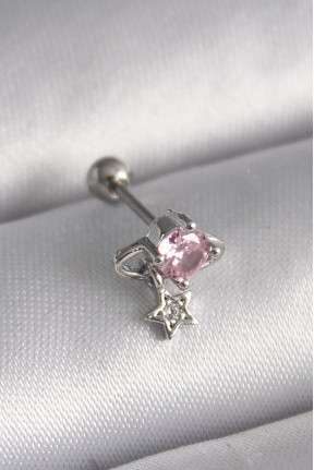316l çelik Gümüş Renk Pembe Zirkon Taşlı Sallantı Yıldız Detay Tragus Piercing 316l çelik Gümüş Renk Pembe Zirkon Taşlı Sallantı Yıldız Detay Tragus Piercing
