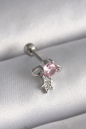 316l çelik Gümüş Renk Pembe Zirkon Taşlı Sallantı Yıldız Detay Tragus Piercing 316l çelik Gümüş Renk Pembe Zirkon Taşlı Sallantı Yıldız Detay Tragus Piercing