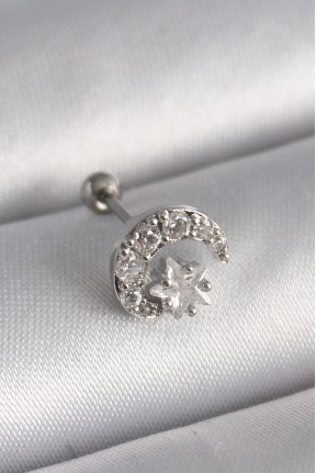 316l çelik Gümüş Renk Zirkon Taşlı Ay Yıldız Tragus Piercing 316l çelik Gümüş Renk Zirkon Taşlı Ay Yıldız Tragus Piercing