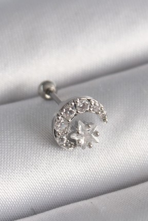 316l çelik Gümüş Renk Zirkon Taşlı Ay Yıldız Tragus Piercing 316l çelik Gümüş Renk Zirkon Taşlı Ay Yıldız Tragus Piercing