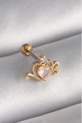 316l çelik Gold Renk Pembe Mineli Kalp Zirkon Taş Detay Tragus Piercing 316l çelik Gold Renk Pembe Mineli Kalp Zirkon Taş Detay Tragus Piercing