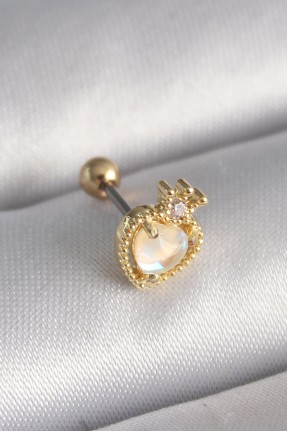 316l çelik Gold Renk Beyaz Mineli Kalp Zirkon Taş Detaylı Taç Tragus Piercing 316l çelik Gold Renk Beyaz Mineli Kalp Zirkon Taş Detaylı Taç Tragus Piercing