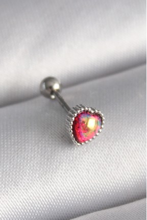 316l çelik Gümüş Renk Kırmızı Mineli Kalp Tragus Piercing 316l çelik Gümüş Renk Kırmızı Mineli Kalp Tragus Piercing