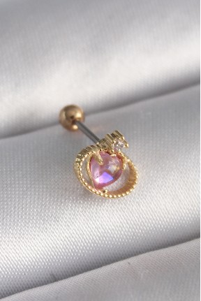 316l çelik Gold Renk Pembe Mineli Kalp Zirkon Taş Detay Tragus Piercing 316l çelik Gold Renk Pembe Mineli Kalp Zirkon Taş Detay Tragus Piercing