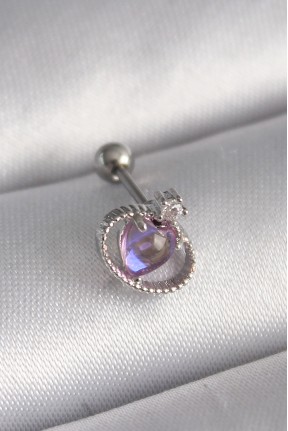 316l çelik Gümüş Renk Mor Mineli Kalp Zirkon Taş Detay Tragus Piercing 316l çelik Gümüş Renk Mor Mineli Kalp Zirkon Taş Detay Tragus Piercing