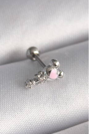 316l çelik Gümüş Renk Zirkon Taş Detay Pembe Kalp İşleme Tragus Piercing