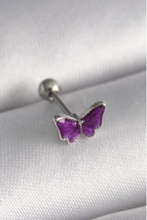 316l çelik Gümüş Renk Mor Kelebek Model Tragus Piercing 316l çelik Gümüş Renk Mor Kelebek Model Tragus Piercing