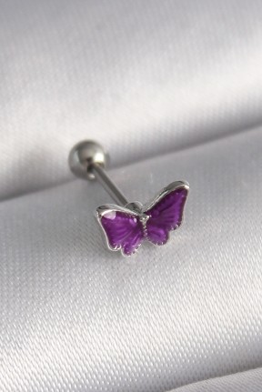 316l çelik Gümüş Renk Mor Kelebek Model Tragus Piercing 316l çelik Gümüş Renk Mor Kelebek Model Tragus Piercing