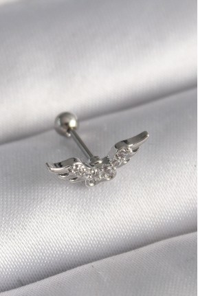 316l çelik Gümüş Renk Zirkon Taş Detay Kanat Model Tragus Piercing