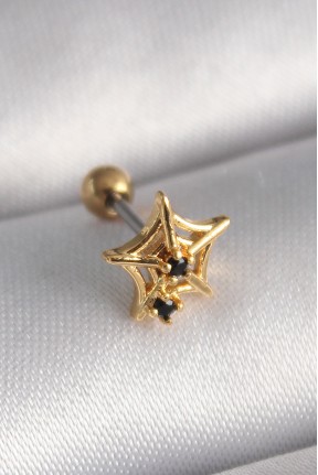 316l çelik Gold Renk Siyah Zirkon Taş Detay örümcek Ağ Model Tragus Piercing 316l çelik Gold Renk Siyah Zirkon Taş Detay örümcek Ağ Model Tragus Piercing