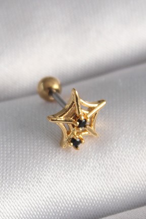 316l çelik Gold Renk Siyah Zirkon Taş Detay örümcek Ağ Model Tragus Piercing 316l çelik Gold Renk Siyah Zirkon Taş Detay örümcek Ağ Model Tragus Piercing