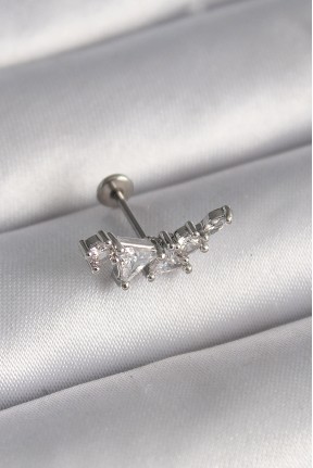 316l çelik Gümüş Renk Zirkon Taşlı Tragus Piercing