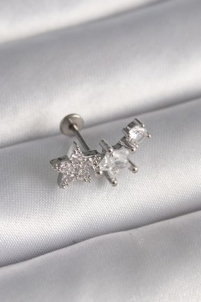 316l çelik Gümüş Renk Zirkon Taşlı Yıldız Model Tragus Piercing 316l çelik Gümüş Renk Zirkon Taşlı Yıldız Model Tragus Piercing