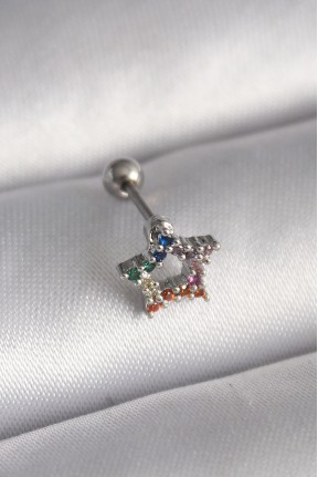 316l çelik Gümüş Renk Renkli Zirkon Taşlı Yıldız Model Tragus Piercing 316l çelik Gümüş Renk Renkli Zirkon Taşlı Yıldız Model Tragus Piercing