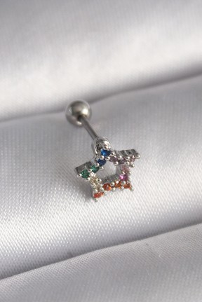 316l çelik Gümüş Renk Renkli Zirkon Taşlı Yıldız Model Tragus Piercing 316l çelik Gümüş Renk Renkli Zirkon Taşlı Yıldız Model Tragus Piercing
