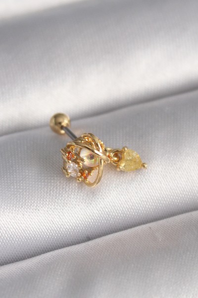 316l çelik Gold Renk Zirkon Taşlı Sallantı Kalp Detay Tragus Piercing