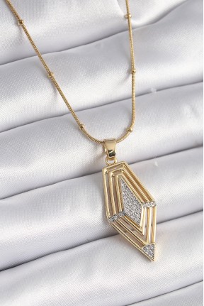 316l çelik Gold Renk Zirkon Taşlı Vintage Model Kadın Kolye