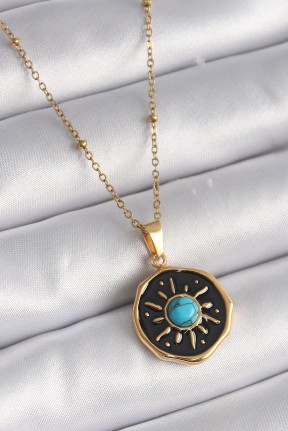 316l çelik Gold Renk Mavi Boncuk Güneş İşleme Madalyon Model Kadın Kolye 316l çelik Gold Renk Mavi Boncuk Güneş İşleme Madalyon Model Kadın Kolye