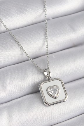 316l çelik Gümüş Renk Kare Madalyon Kalp Zirkon Taş İşleme Kadın Kolye 316l çelik Gümüş Renk Kare Madalyon Kalp Zirkon Taş İşleme Kadın Kolye