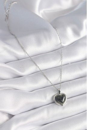 316l çelik Gümüş Renk Yeşil Mineli Kalp Model Kadın Kolye 316l çelik Gümüş Renk Yeşil Mineli Kalp Model Kadın Kolye