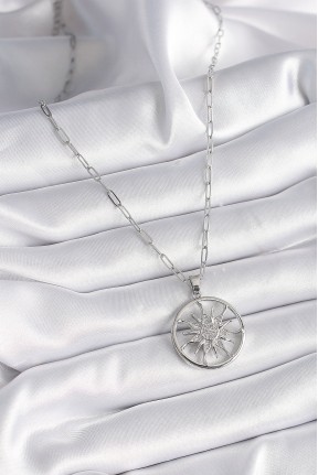 316l çelik Gümüş Renk Zirkon Taşlı Güneş Madalyon Model Kadın Kolye 316l çelik Gümüş Renk Zirkon Taşlı Güneş Madalyon Model Kadın Kolye