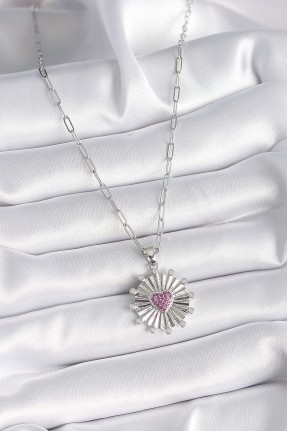 316l çelik Gümüş Renk Pembe Zirkon Taşlı Kalp İşleme Madalyon Model Kadın Kolye 316l çelik Gümüş Renk Pembe Zirkon Taşlı Kalp İşleme Madalyon Model Kadın Kolye