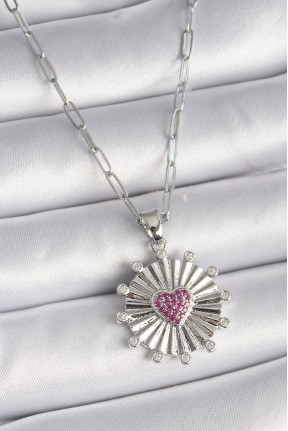 316l çelik Gümüş Renk Pembe Zirkon Taşlı Kalp İşleme Madalyon Model Kadın Kolye 316l çelik Gümüş Renk Pembe Zirkon Taşlı Kalp İşleme Madalyon Model Kadın Kolye