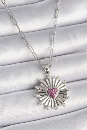 316l çelik Gümüş Renk Pembe Zirkon Taşlı Kalp İşleme Madalyon Model Kadın Kolye 316l çelik Gümüş Renk Pembe Zirkon Taşlı Kalp İşleme Madalyon Model Kadın Kolye