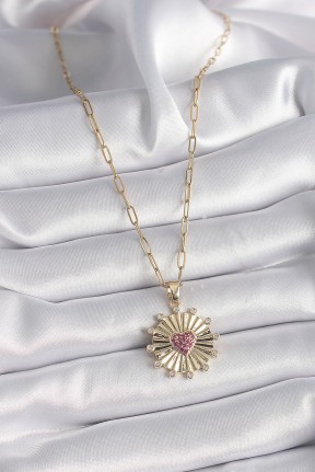 316l çelik Gold Renk Pembe Zirkon Taşlı Kalp İşleme Madalyon Model Kadın Kolye 316l çelik Gold Renk Pembe Zirkon Taşlı Kalp İşleme Madalyon Model Kadın Kolye