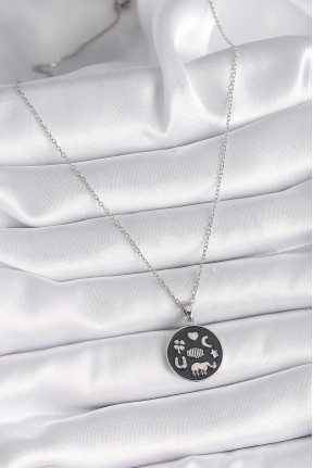 316l çelik Gümüş Renk Siyah Renk şans Kolyesi 316l çelik Gümüş Renk Siyah Renk şans Kolyesi