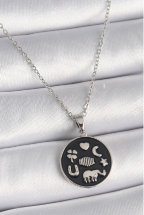 316l çelik Gümüş Renk Siyah Renk şans Kolyesi 316l çelik Gümüş Renk Siyah Renk şans Kolyesi