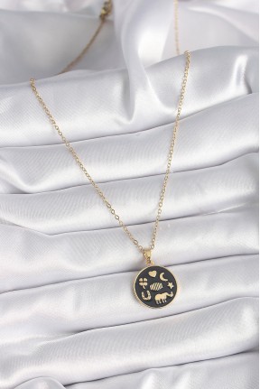 316l çelik Gold Renk Siyah şans Kolyesi 316l çelik Gold Renk Siyah şans Kolyesi