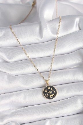 316l çelik Gold Renk Siyah şans Kolyesi 316l çelik Gold Renk Siyah şans Kolyesi