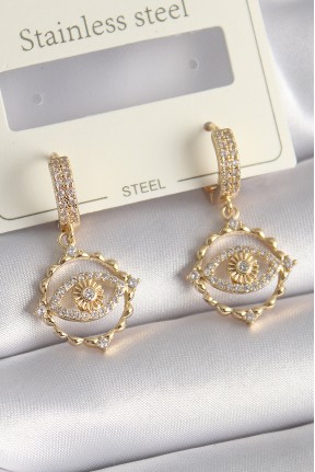 Pirinç Gold Renk Zirkon Taşlı Göz Model Kadın Küpe Pirinç Gold Renk Zirkon Taşlı Göz Model Kadın Küpe