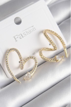 Pirinç Gold Renk Zirkon Taşlı Yılan Kalp Model Kadın Küpe Pirinç Gold Renk Zirkon Taşlı Yılan Kalp Model Kadın Küpe