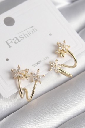 Pirinç Gold Renk Zirkon Taşlı çiçek Model Kadın Küpe Pirinç Gold Renk Zirkon Taşlı çiçek Model Kadın Küpe