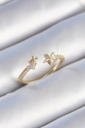 Pirinç Gold Renk Zirkon Taş Detay Yıldız Model Kadın Yüzük Pirinç Gold Renk Zirkon Taş Detay Yıldız Model Kadın Yüzük