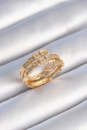 Pirinç Gold Renk Zirkon Taşlı Yılan Model Kadın Yüzük Pirinç Gold Renk Zirkon Taşlı Yılan Model Kadın Yüzük