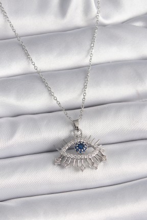 316l çelik Gümüş Renk Zincir Zirkon Taşlı Göz Model Kadın Kolye 316l çelik Gümüş Renk Zincir Zirkon Taşlı Göz Model Kadın Kolye