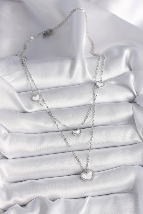 316l çelik Gümüş Renk Zincir 2'li Zincir Kalp Model Kadın Kolye 316l çelik Gümüş Renk Zincir 2'li Zincir Kalp Model Kadın Kolye