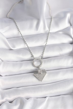 316l çelik Gümüş Renk Topçuk Zincir Zirkon Taşlı üçgen Model Kadın Kolye 316l çelik Gümüş Renk Topçuk Zincir Zirkon Taşlı üçgen Model Kadın Kolye