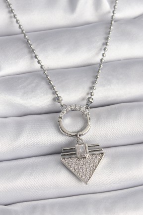316l çelik Gümüş Renk Topçuk Zincir Zirkon Taşlı üçgen Model Kadın Kolye 316l çelik Gümüş Renk Topçuk Zincir Zirkon Taşlı üçgen Model Kadın Kolye