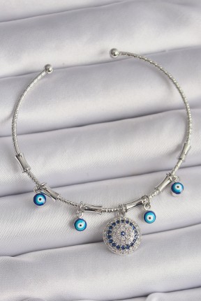 Pirinç Gümüş Renk Sallantı Zirkon Taşlı Nazar Boncuk Figür Charm Bileklik Pirinç Gümüş Renk Sallantı Zirkon Taşlı Nazar Boncuk Figür Charm Bileklik