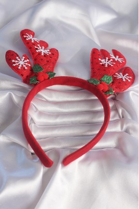 Yılbaşı Temalı Kar Tanesi İşleme Detay Geyik Boynuzu Figürlü Taç Yılbaşı Temalı Kar Tanesi İşleme Detay Geyik Boynuzu Figürlü Taç