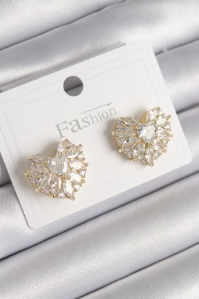 Pirinç Gold Renk Zirkon Taşlı Kalp Model Kadın Küpe Pirinç Gold Renk Zirkon Taşlı Kalp Model Kadın Küpe